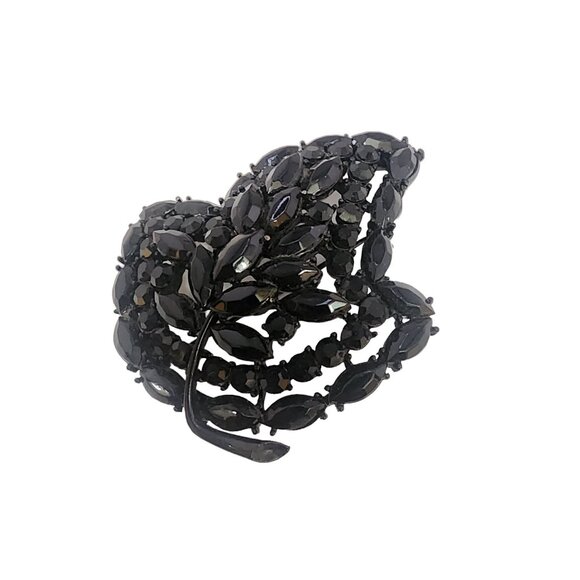 Vintage Signed Weiss Black Rhinestone Brooch (A4625) - Picture 1 of 6